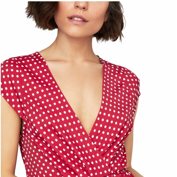 BCBG MAXAZRIA Red Polka-Dot Faux-Wrap Summer Party Dress - Picture 3 of 4
